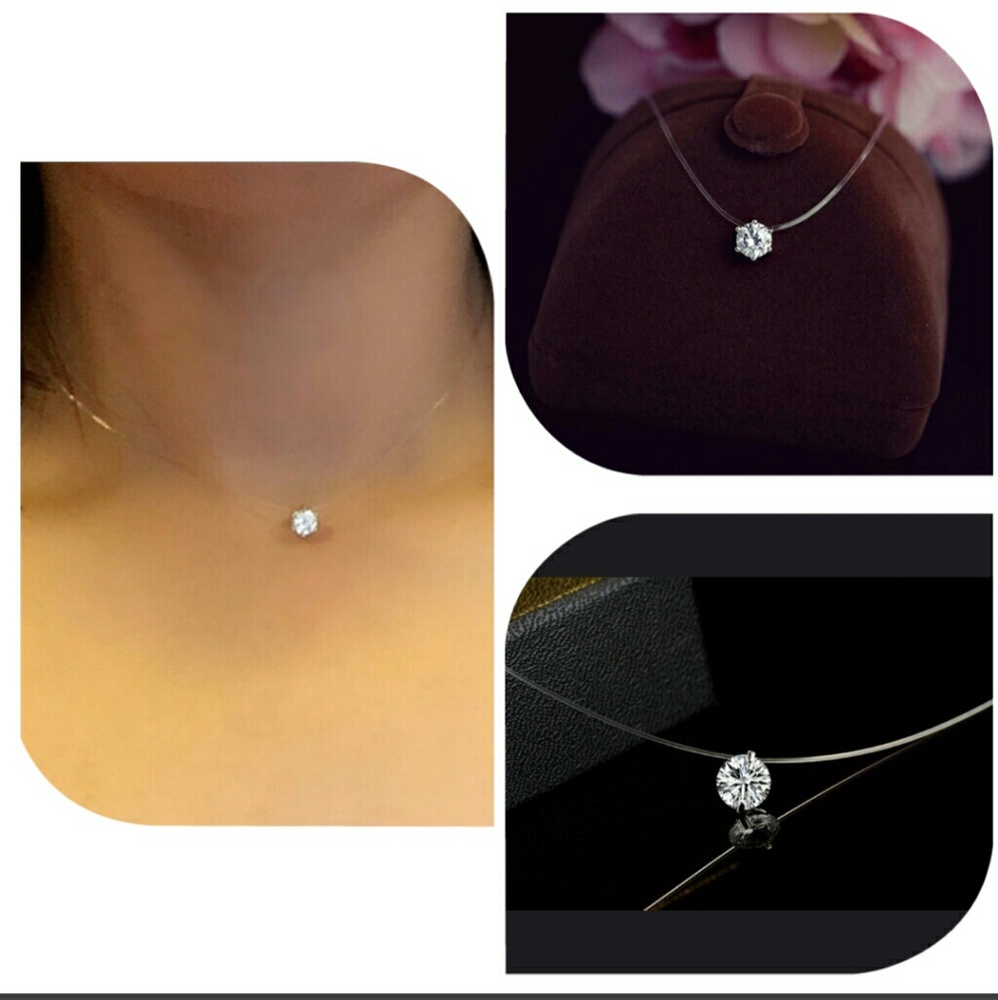 Transparent Nylon Necklace 8mm Swarovski Crystal - Picture 1 of 8